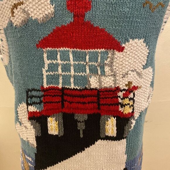 Eagle's Eye Vintage Lighthouse Coastal Themed Cardigan Sweater Vest Womens Sz L - Picture 8 of 16